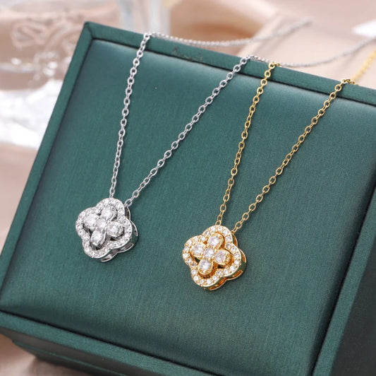 Studded Four Leaf Clover Necklace
