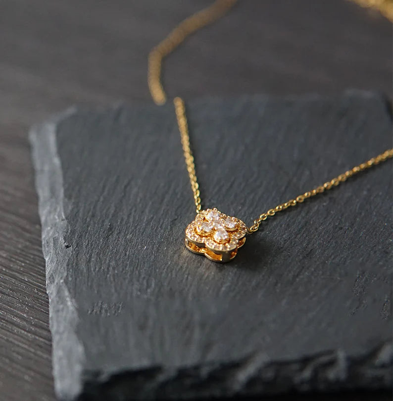 Studded Four Leaf Clover Necklace